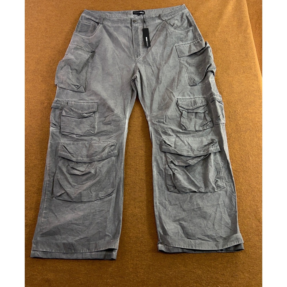 Fashion Nova Womens 3X Charcoal Talk It Up Oversized Utility Cargo Pants NWT